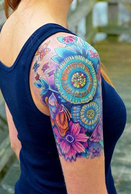 arm akvarel sommerfugl blomster tatoveringsmønster
