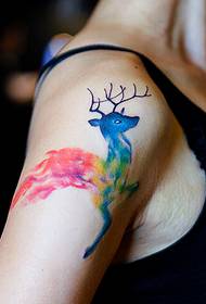Female Arm Color Deer Tattoo Pattern