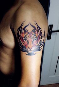 Upper Arm Tiger Head Tattoo Traditional Tattoo Style
