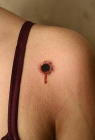 female shoulder simple bullet hole tattoo