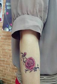 temperament goddess arm rose red flower tattoo fresh and beautiful