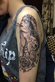 arm a black gray beauty portrait tattoo tattoo