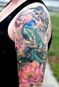 bellissimo lavoro di tatuaggio pavone sul braccio grande