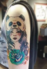 Creative Panda Female Flower Arm Tattoo