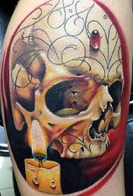 Painted horror skull candle tattoo pattern