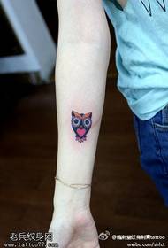 Arm color small fresh owl tattoo pattern