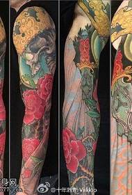Classic crown skull big flower arm tattoo pattern