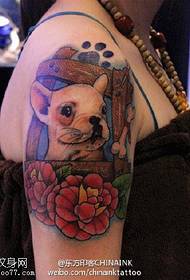 Cute Peony Group Wrestling Bulldog Tattoo Pattern