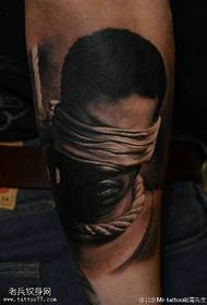 Masked figure portrait tattoo pattern