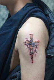 Handsome 3d cross tattoo on arm