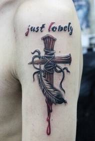 Very stylish cross tattoo on the arm