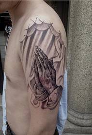 Fashion male arm personality black gray prayer hand tattoo picture