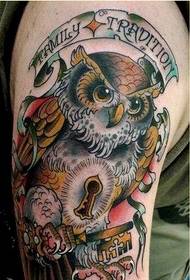 Personality arm fashion color owl key tattoo pattern picture