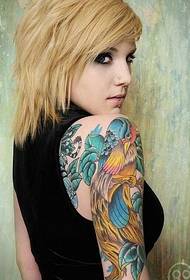 Recommend a female arm color parrot tattoo pattern picture