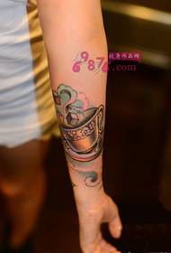 European and American style coffee cup arm tattoo pictures