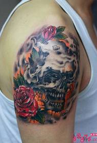 European and American skull rose creative arm tattoo pictures