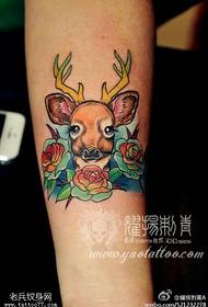 Arm color deer rose tattoo pattern