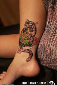 Japanese cute flower cat tattoo pattern