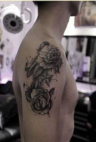 Personality arm fashion good looking black gray rose tattoo picture
