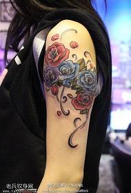 Arm color rose tattoo pattern