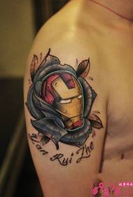 Rose Iron Man Mask Arm Tattoo Picture