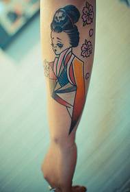 Малюнак татуіроўкі на руку партрэт японскай дамы