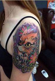 Personality female arm beautiful looking colorful dog tattoo picture