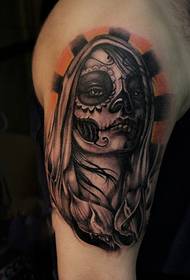 Retro black ash death girl arm tattoo picture