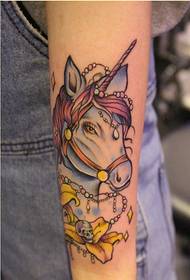 Personality arm fashion color unicorn skull tattoo pattern picture