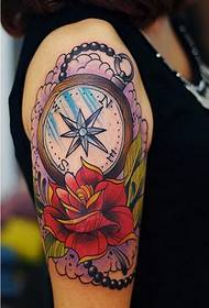 Fashion female arm beautiful rose compass tattoo pattern picture