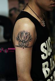 Golden hoop lotus arm tattoo picture