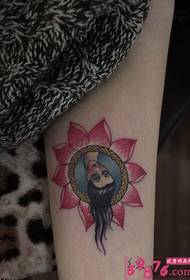 Delicate lotus head portrait arm tattoo picture