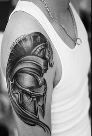 A male arm Roman helmet tattoo pattern recommended picture