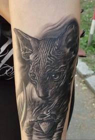 Melna kaķa tetovējuma modeļa attēls uz rokas