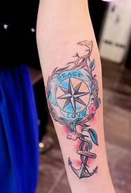 Female arm fashion good looking colorful compass anchor pattern picture