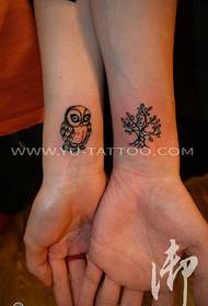 Small fresh wrist owl tree tattoo pattern