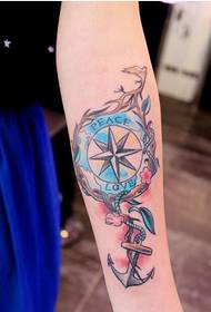 Female arm classic fashion colorful compass anchor pattern picture