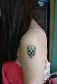 Beauty arm color small skull tattoo picture