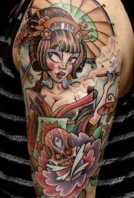 Arm geisha peony tattoo pattern