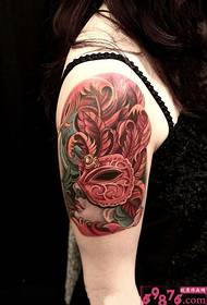 European and American style venetian mask arm tattoo pictures