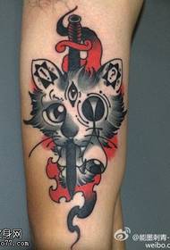Arm color cat dagger tattoo pattern