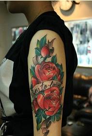 个性手臂好看的彩色玫瑰花纹身图案图片