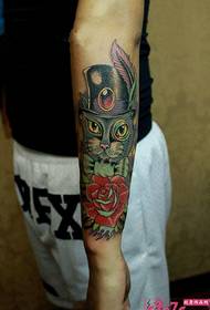 European and American style gentleman cat arm tattoo pictures