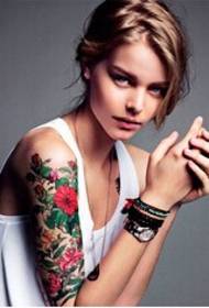 Beauty arm safflower with green leaf tattoo picture