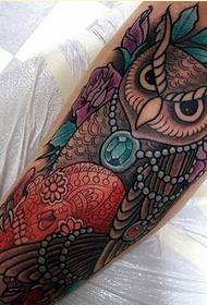 Fashion arm personality color owl tattoo pattern picture