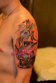 Color sailing ship arm tattoo picture