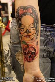 Arm color girl skull tattoo pattern