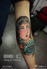 Arm color girl rose tattoo picture