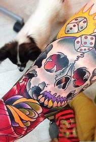 Arm color rose skull tattoo manuscript pattern picture
