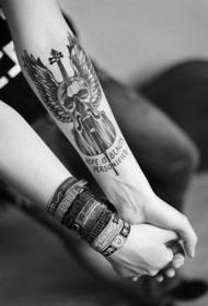 Creative skull guitar black and white arm tattoo